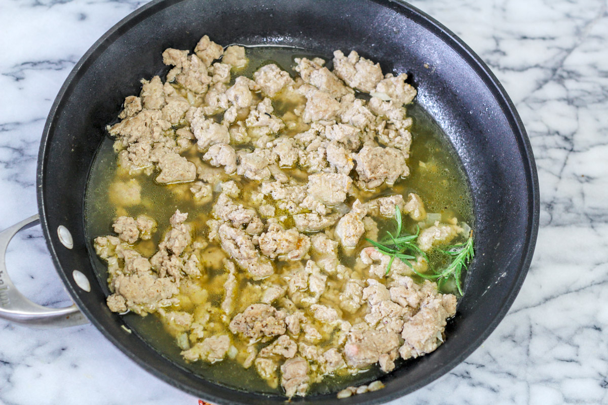 image of cooking ground meat in a skillet.