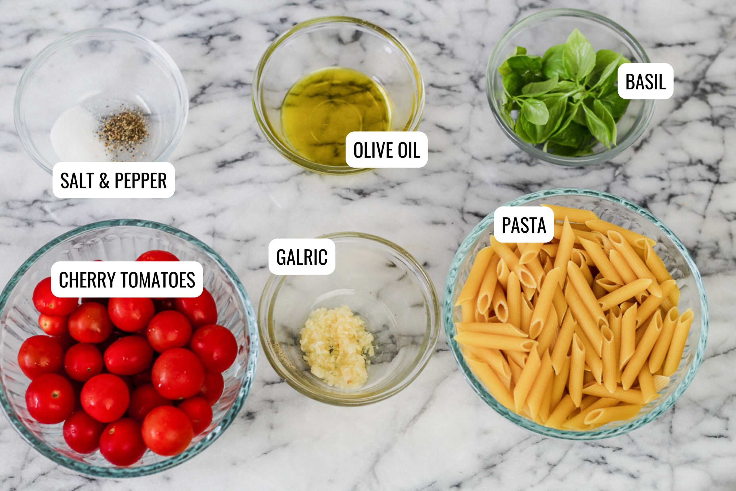 Cherry tomato pasta ingredients.