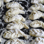 Homemade Sardinian culurgiones overhead.