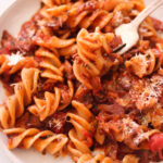 pasta amatriciana for taking a bite.