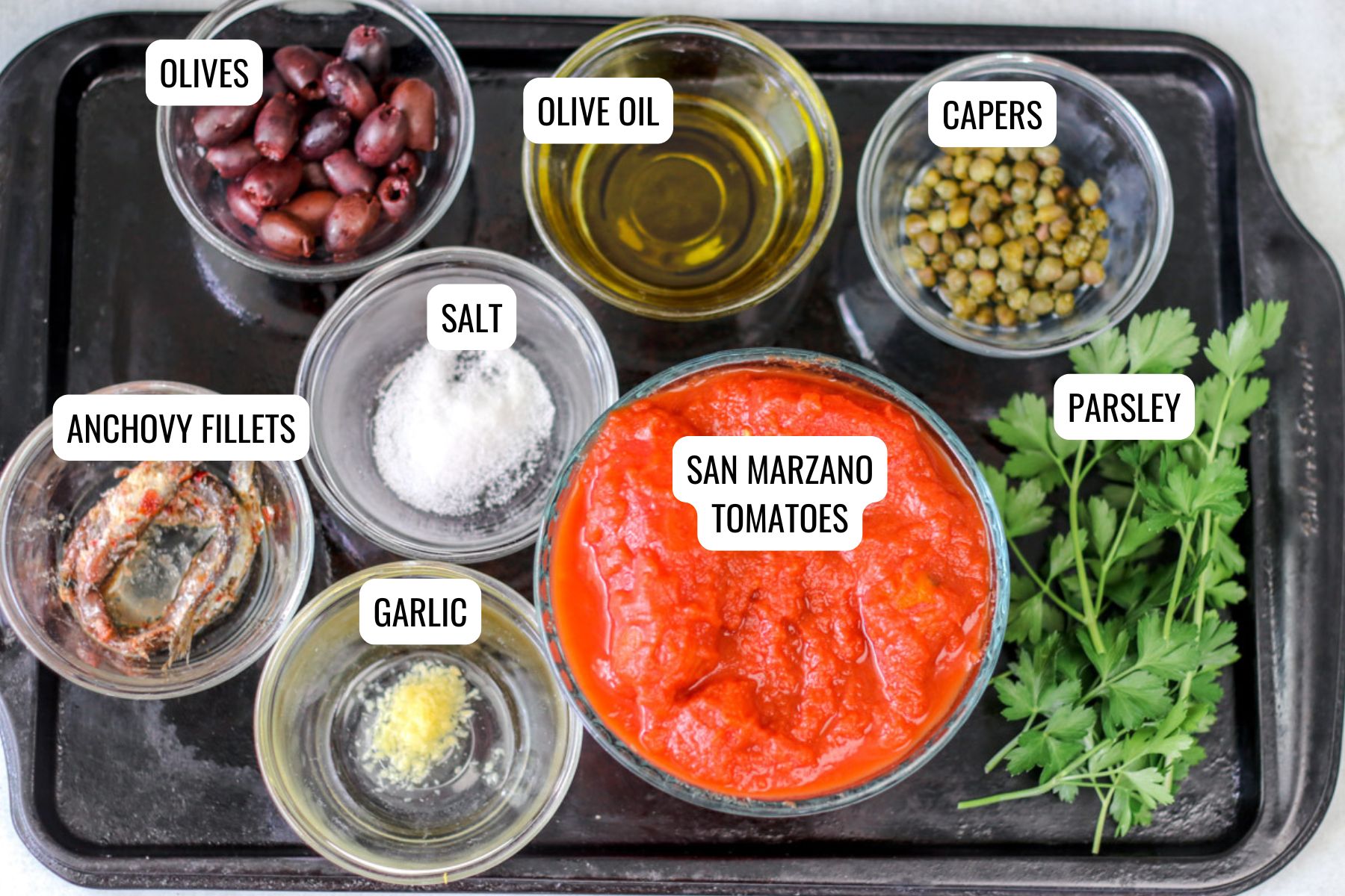 Puttanesca pasta ingredients.