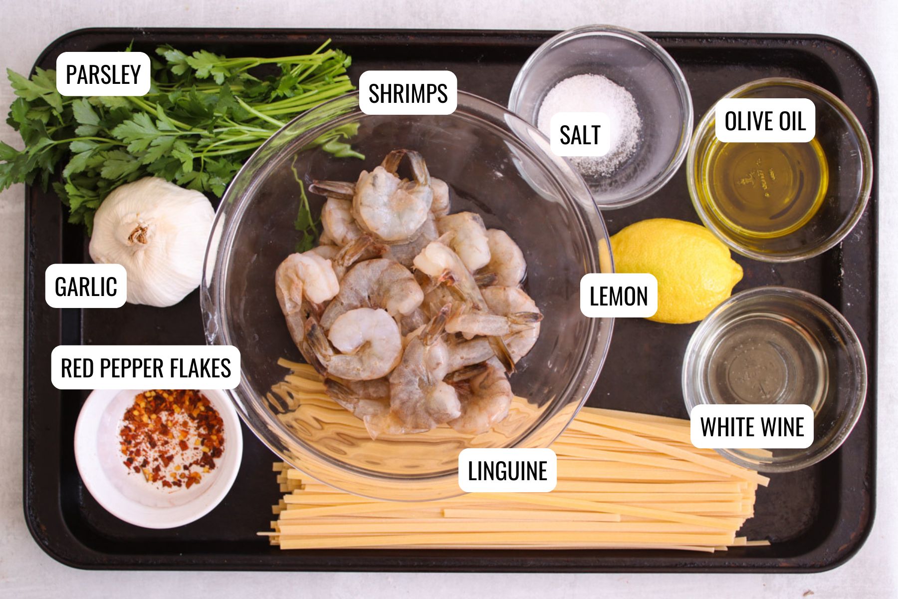 Shrimp scampi ingredients.