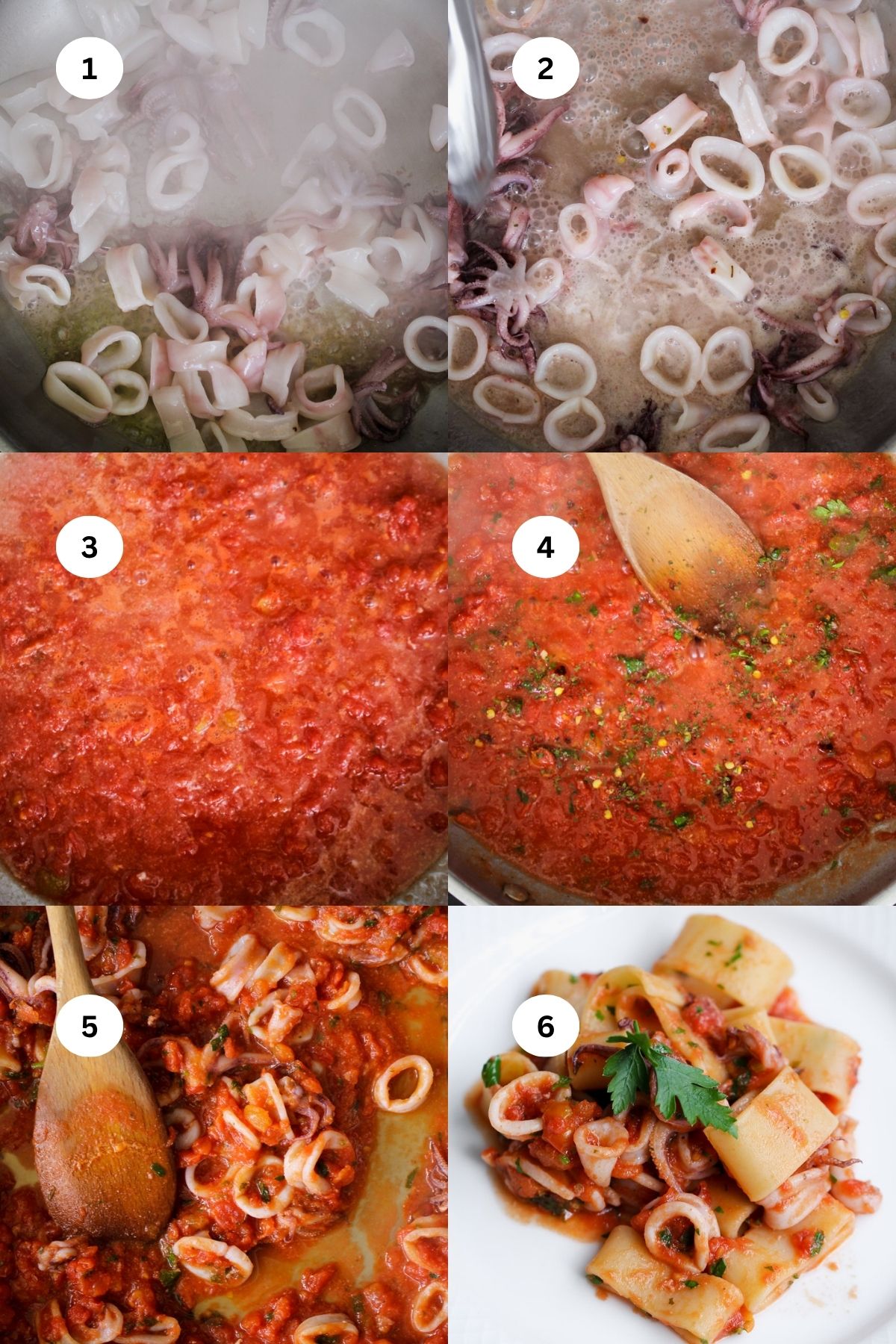 Calamarata pasta step by step.