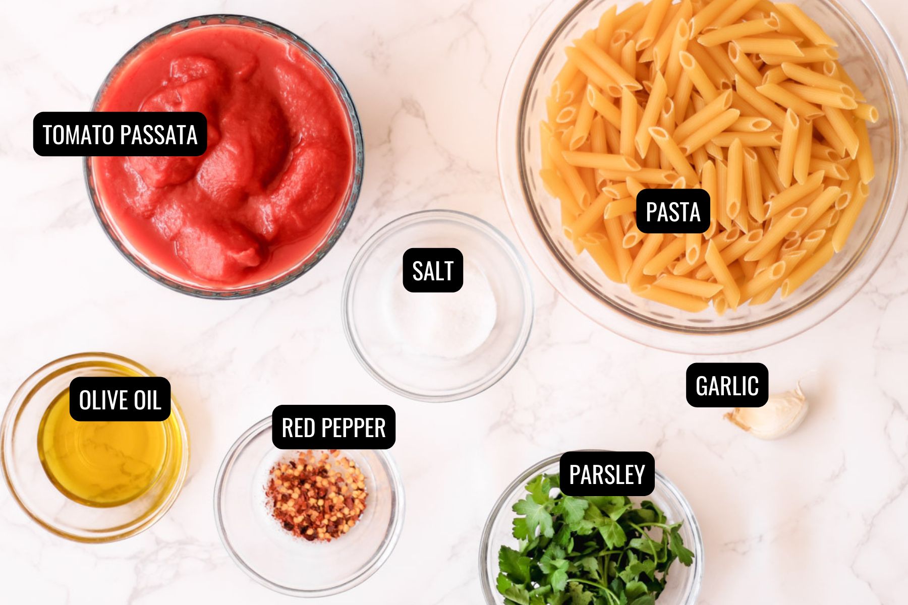 Arrabbiata sauce ingredients.
