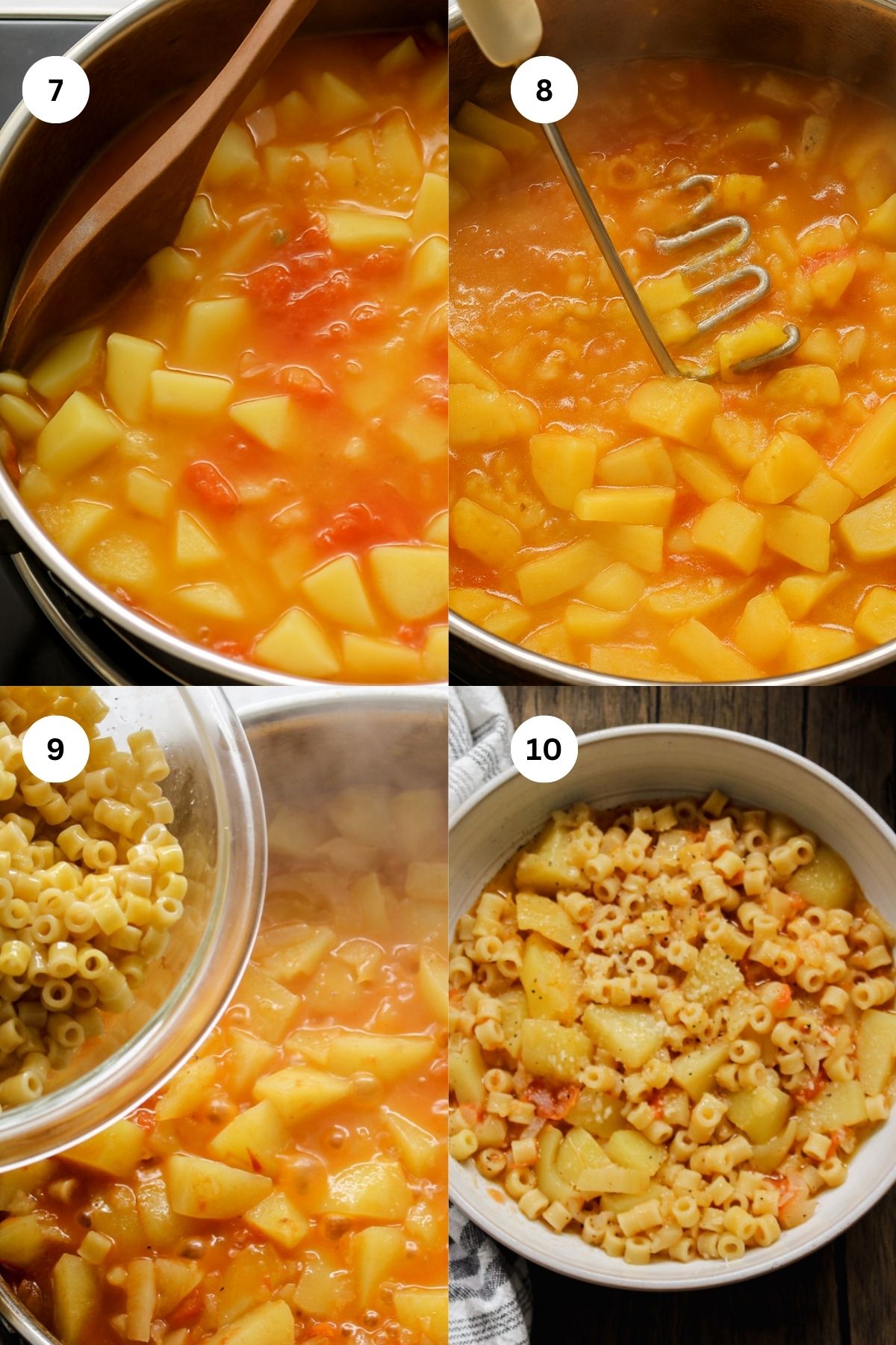 collage of images of making pasta e patate. 