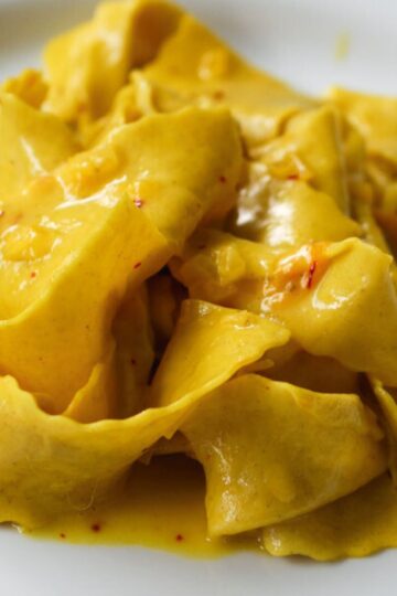 Saffron pasta closeup.