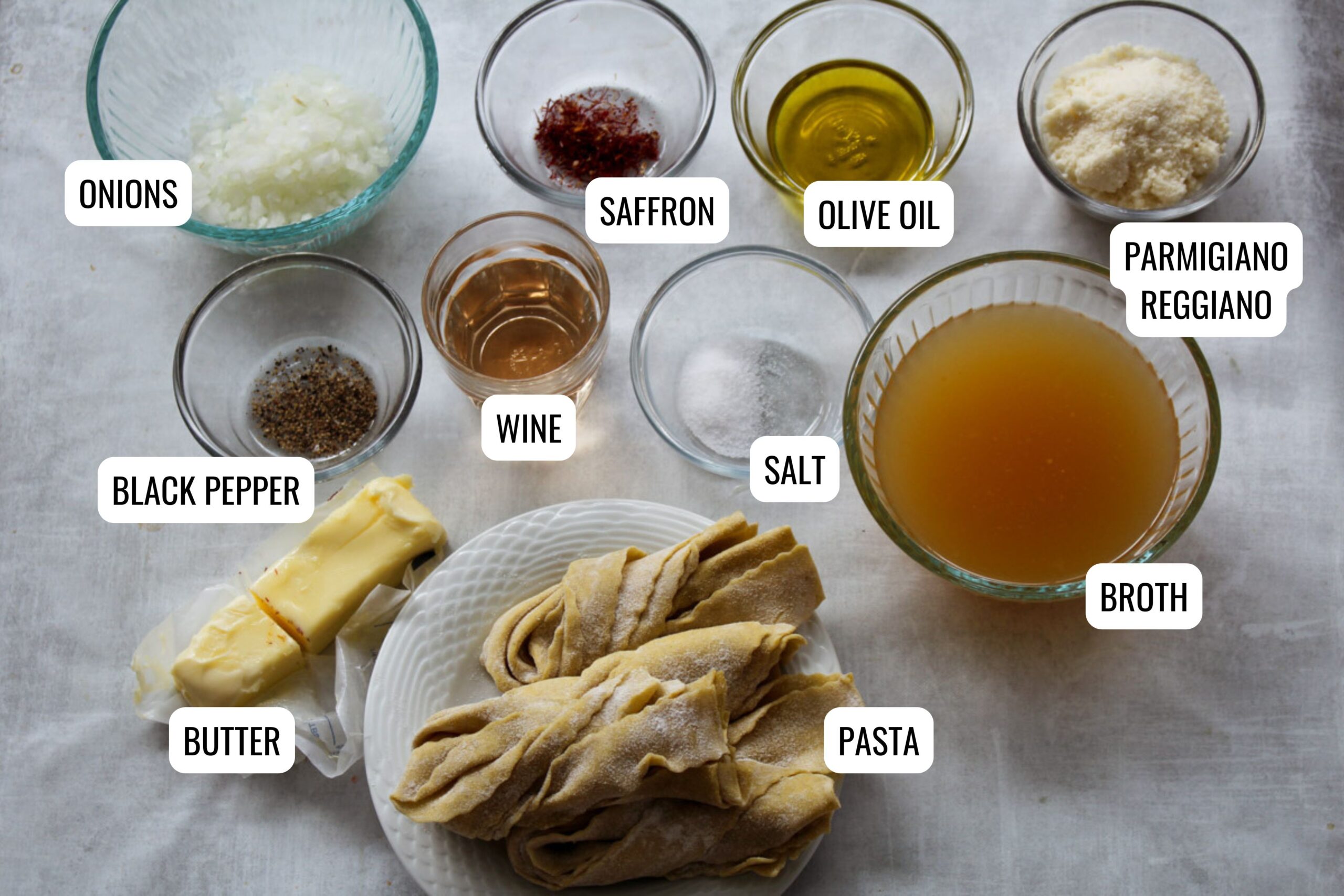 Saffron pasta ingredients.