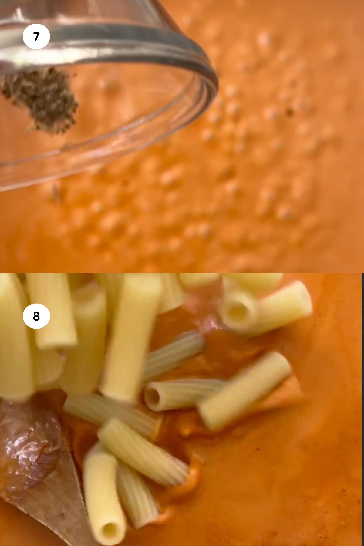 collage of images to make creamy tomato pasta sauce. 