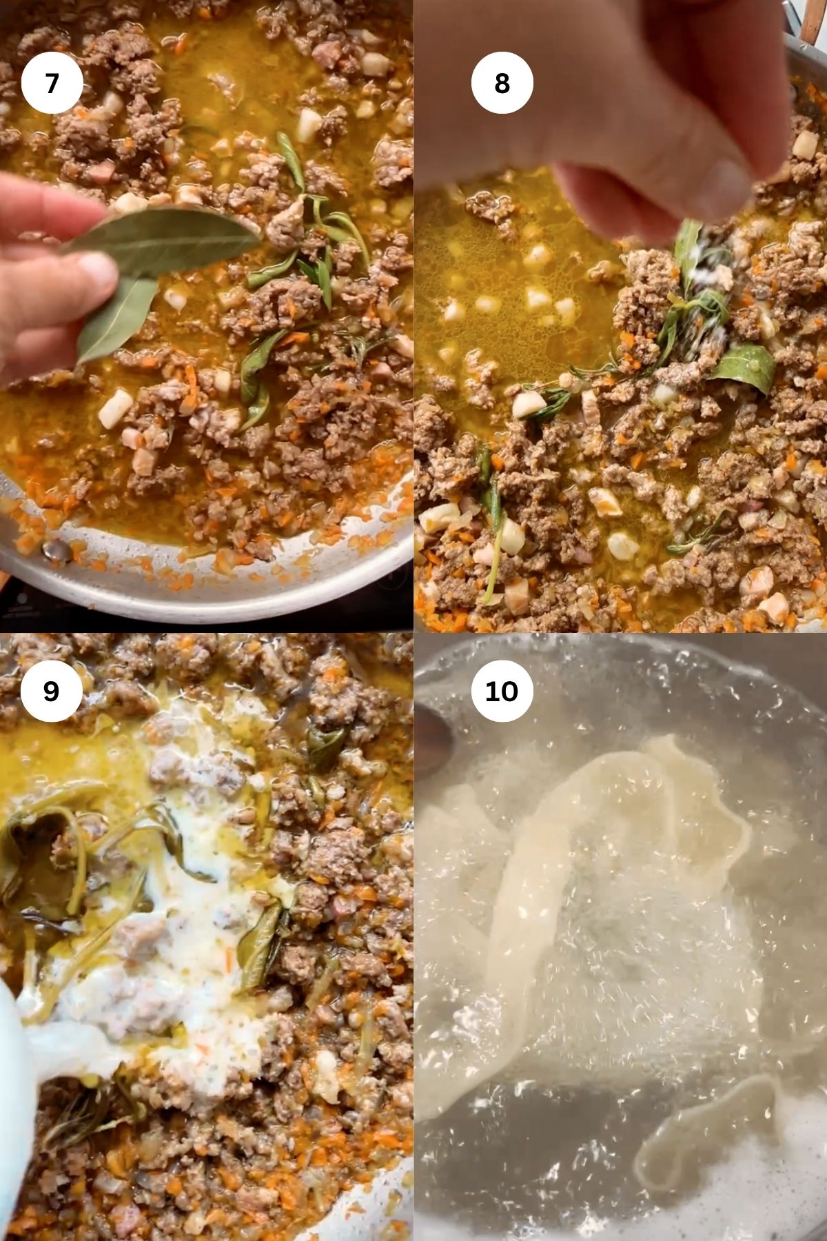 collage of photos to make a white ragu sauce. 