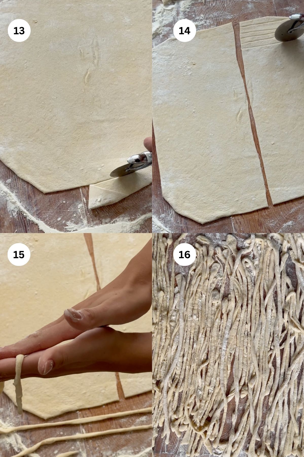 Pici pasta step by step processs.