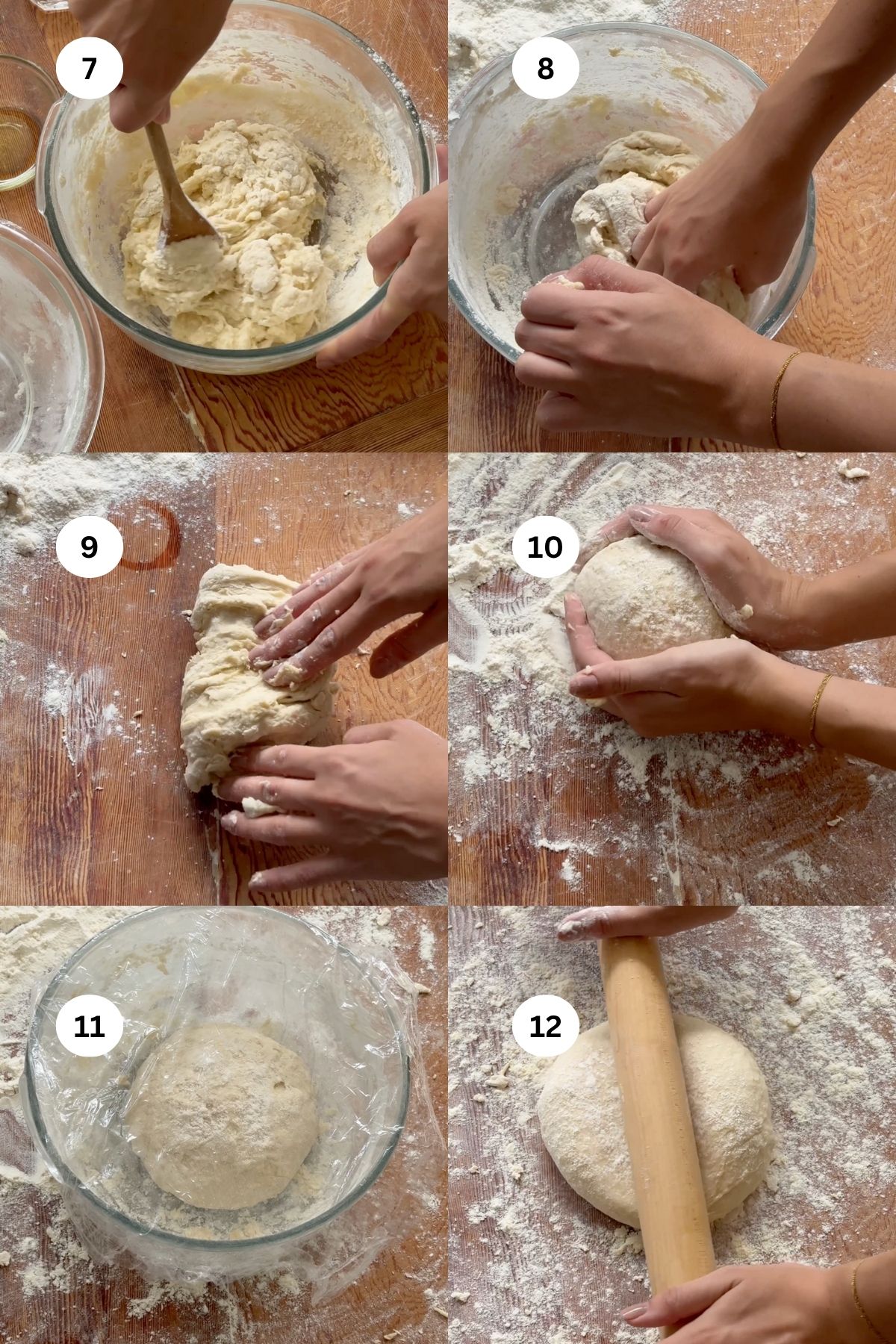 Pici pasta step by step processs.