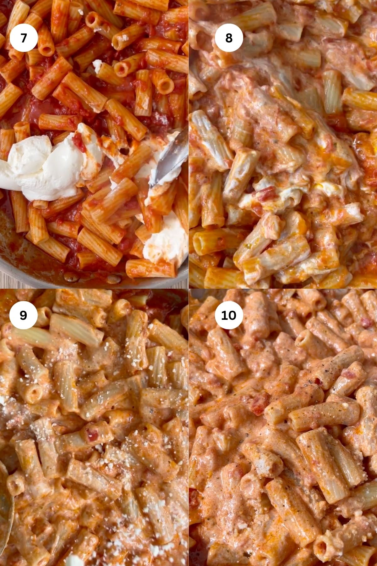 collage of photos of ricotta pasta step by step.