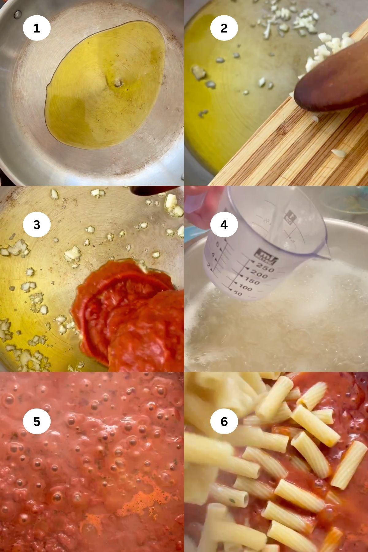 collage of photos to make pasta with tomato ricotta sauce. 