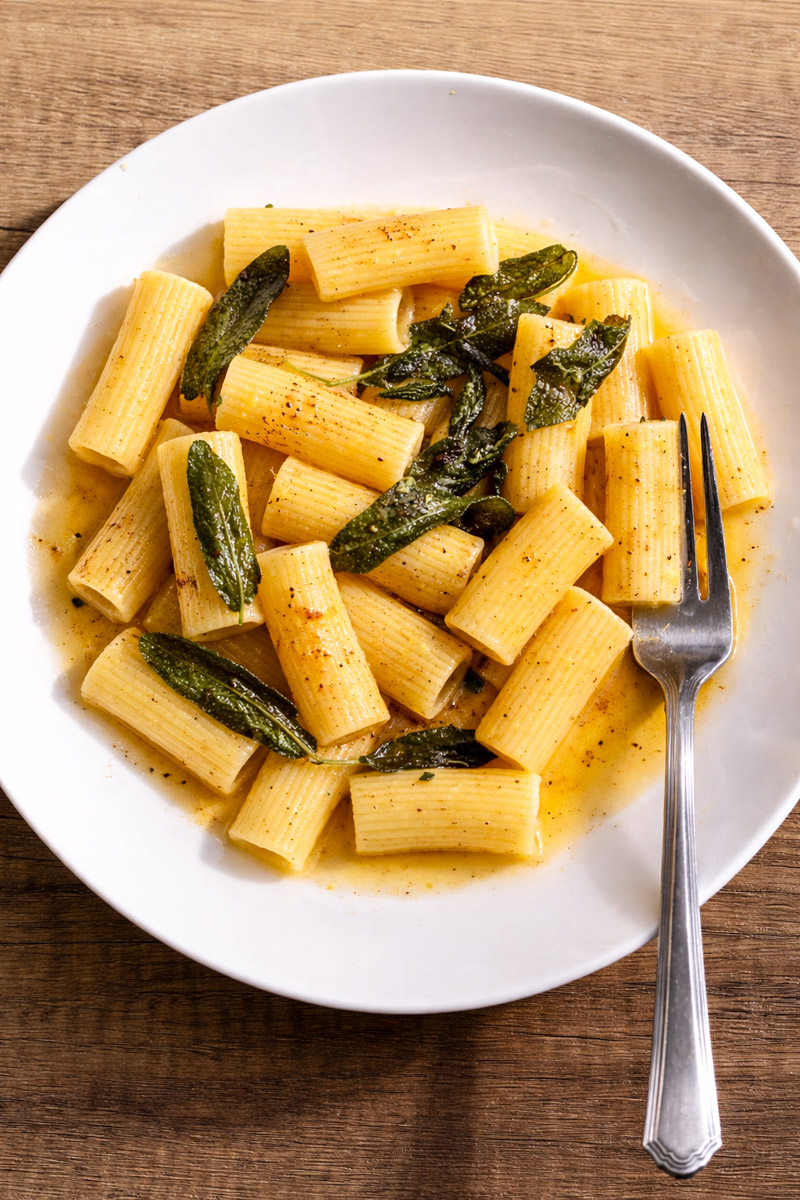 Pasta with butter and sage.