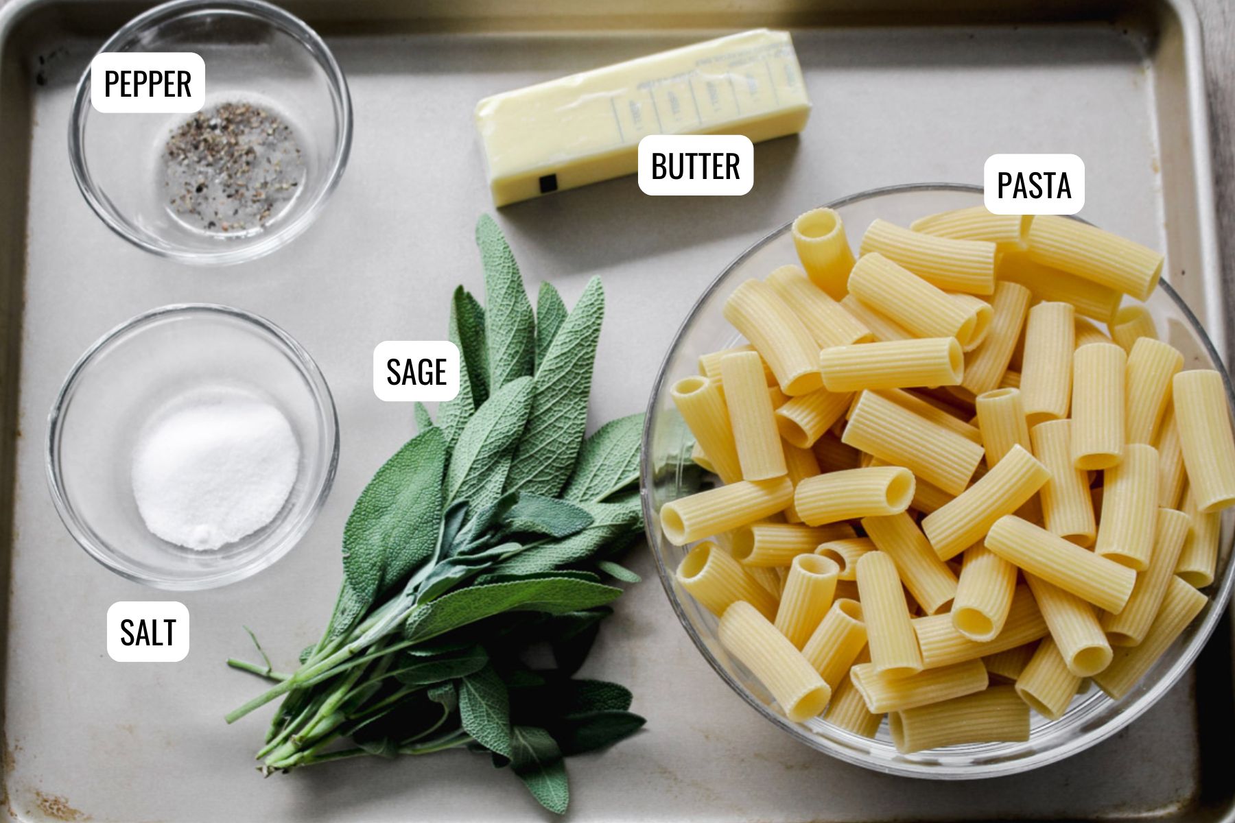 Pasta with butter and sage ingredients.
