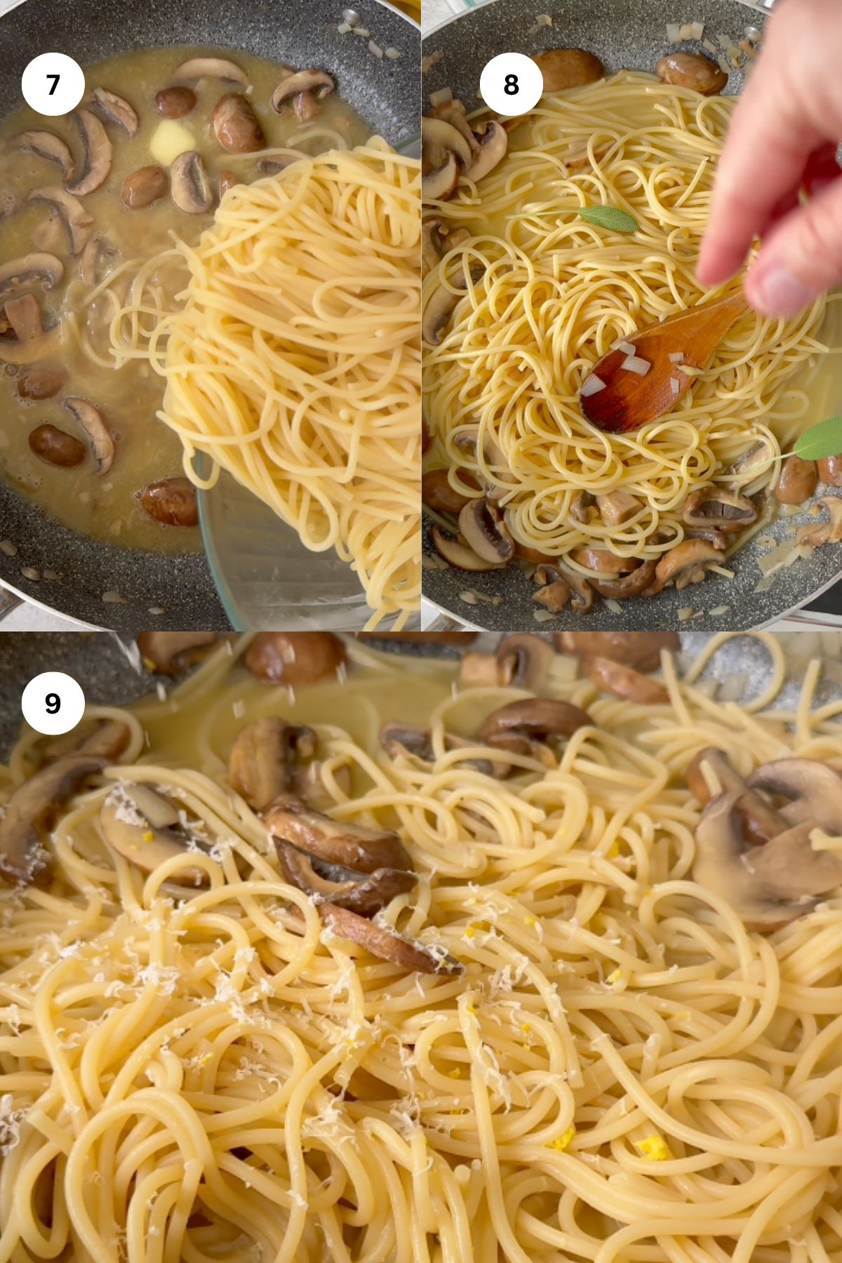 Mushroom pasta step by step.