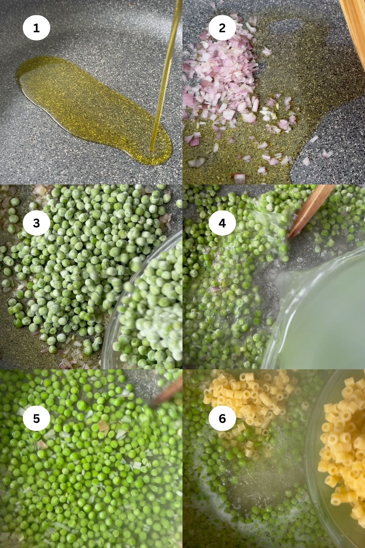 Pasta with peas step by step.
