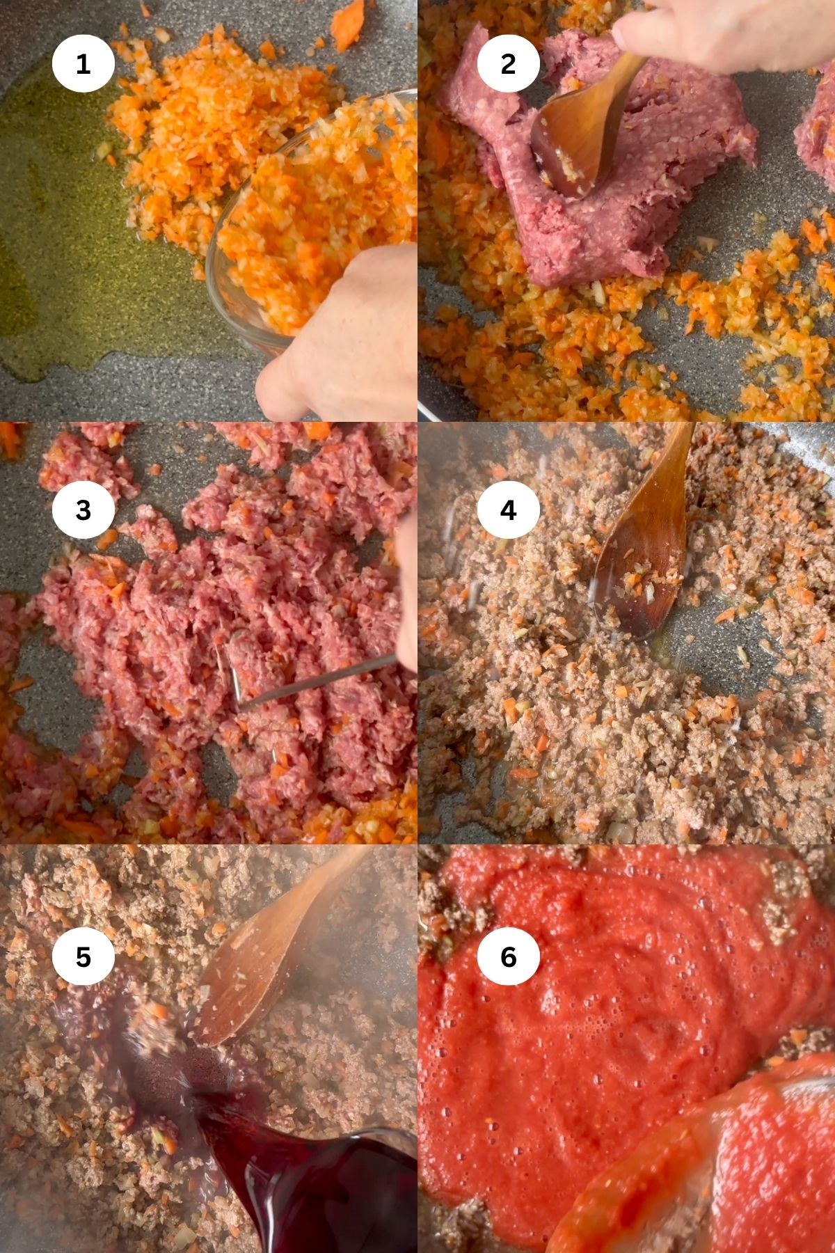 Slow cooker bolognese step by step.